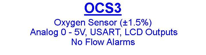 Text Box: OCS3Oxygen Sensor (±1.5%)  Analog 0 - 5V, USART, LCD Outputs No Flow Alarms