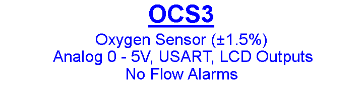Text Box: OCS3Oxygen Sensor (1.5%)  Analog 0 - 5V, USART, LCD Outputs No Flow Alarms