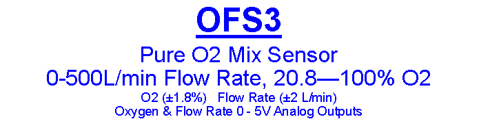 Text Box: OFS3 Pure O2 Mix Sensor 0-500L/min Flow Rate, 20.8100% O2 O2 (1.8%)   Flow Rate (2 L/min) Oxygen & Flow Rate 0 - 5V Analog Outputs 
